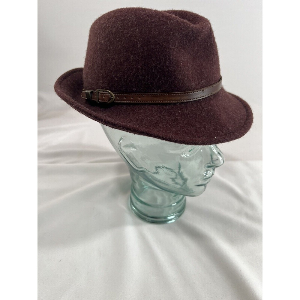 Charter‎ Club Fedora Hat Mens Medium Maroon Wool Leather Classic